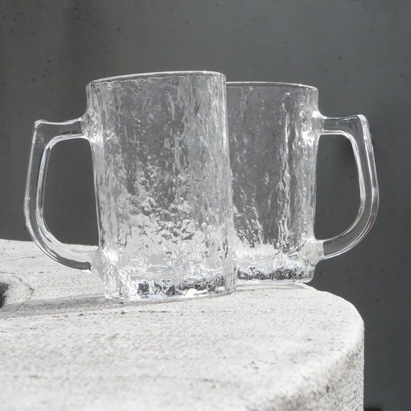 MCM Brutalist Studio Nova Frostfire glass mugs by Hoya, 2 pcs, made in Japan - Picture 1 of 10
